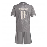 Camisa de Futebol Real Madrid Rodrygo Goes #11 Equipamento Alternativo Infantil 2024-25 Manga Curta (+ Calças curtas)